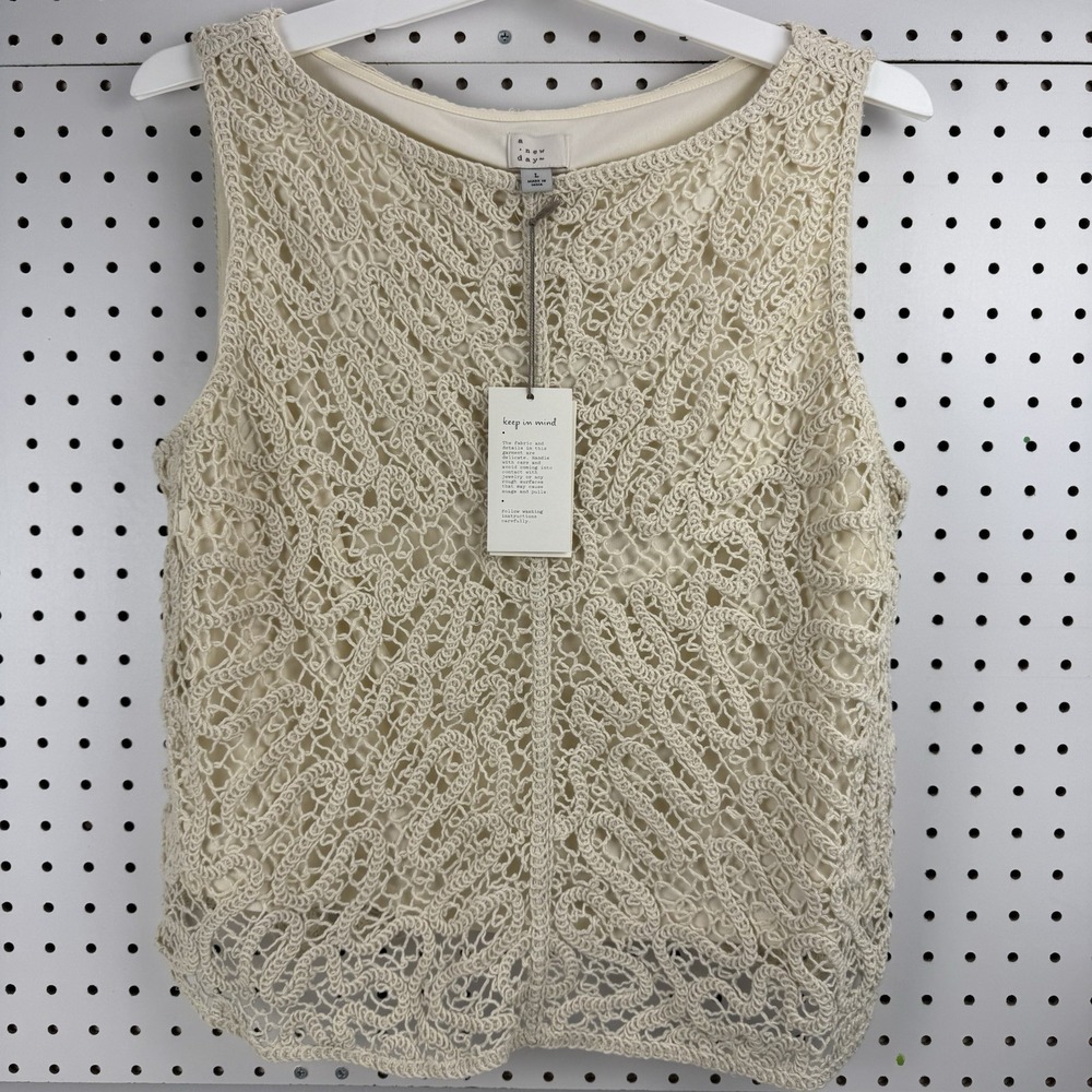a new day Cream Crochet Knit Tank Top